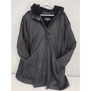 Jones New York Size 3XL | Black Faux Fur Lined Hooded Winter Parka Jacket Warm